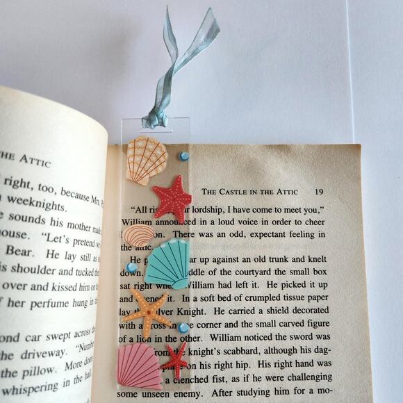 Nautical Sea Shell Print Bookmark Clear Acrylic Starfish Bookish Gift For Her - Picture 4 of 8
